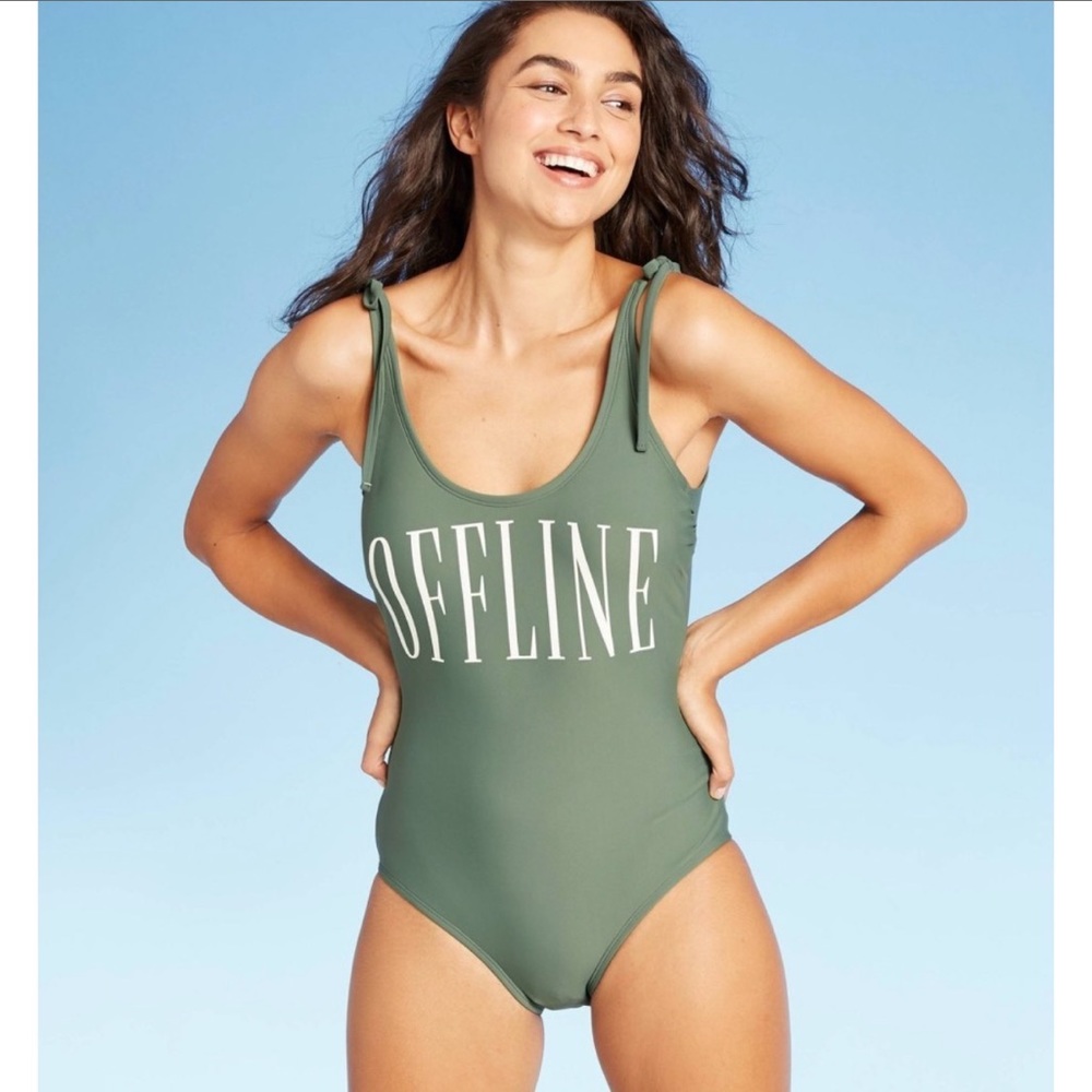 Kona Sol Target Tie Shoulder Green Coverage One Piece Swimsuit Kona Sol Sz m